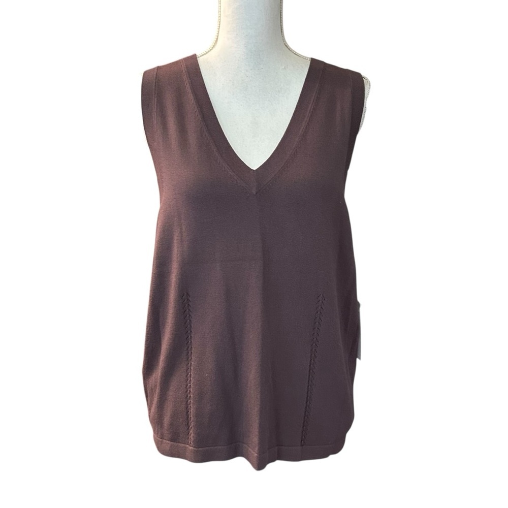 NWT Calvin Klein V-neck Sleeveless Sweater Tank Top Women’s SZ Large‎ in Haze